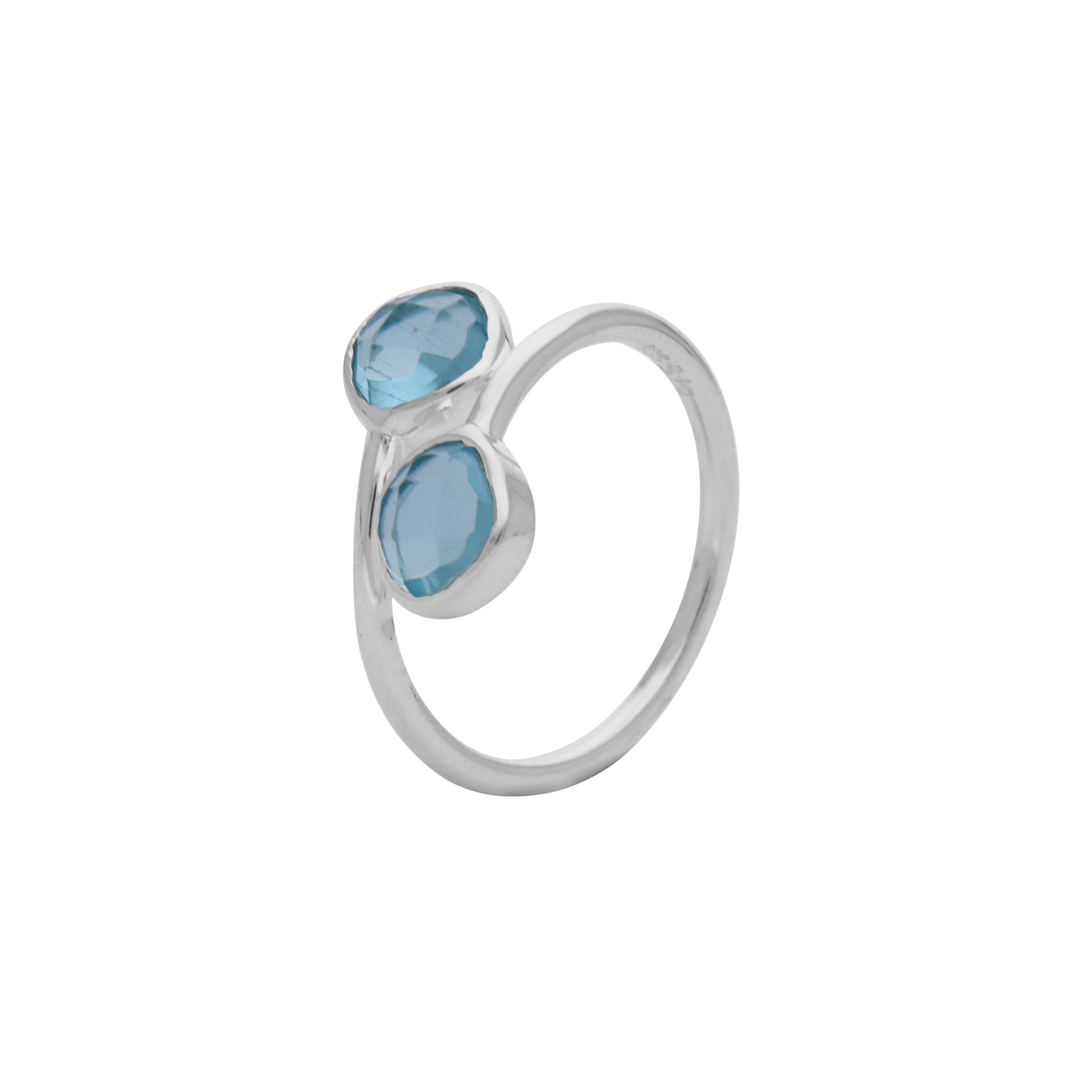 Geo Glam Quadra Duo-Stone Twist Adjustable Ring Silver