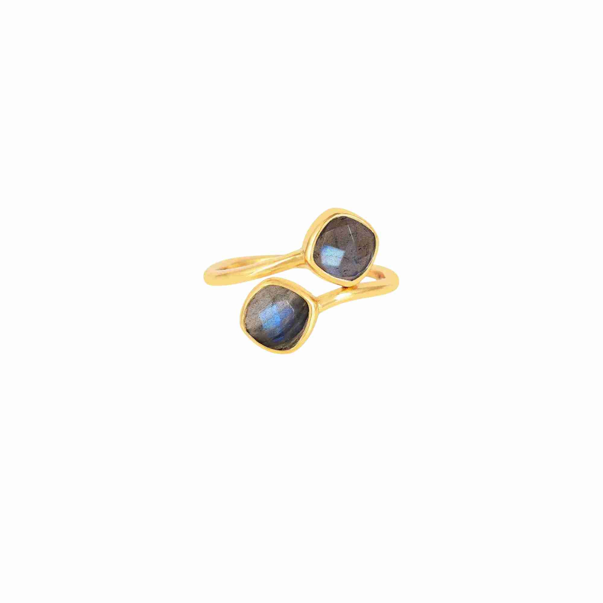 Geo Glam Quadra Duo-Stone Twist Verstellbarer Ring Gold