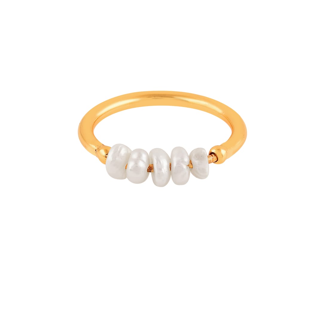 Pearls Galore Stacked Pearls Bar Ring Gold