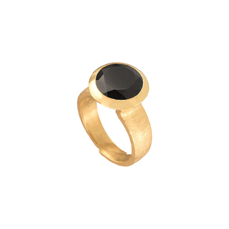Geo Glam Round Stone Adjustable Ring in Gold