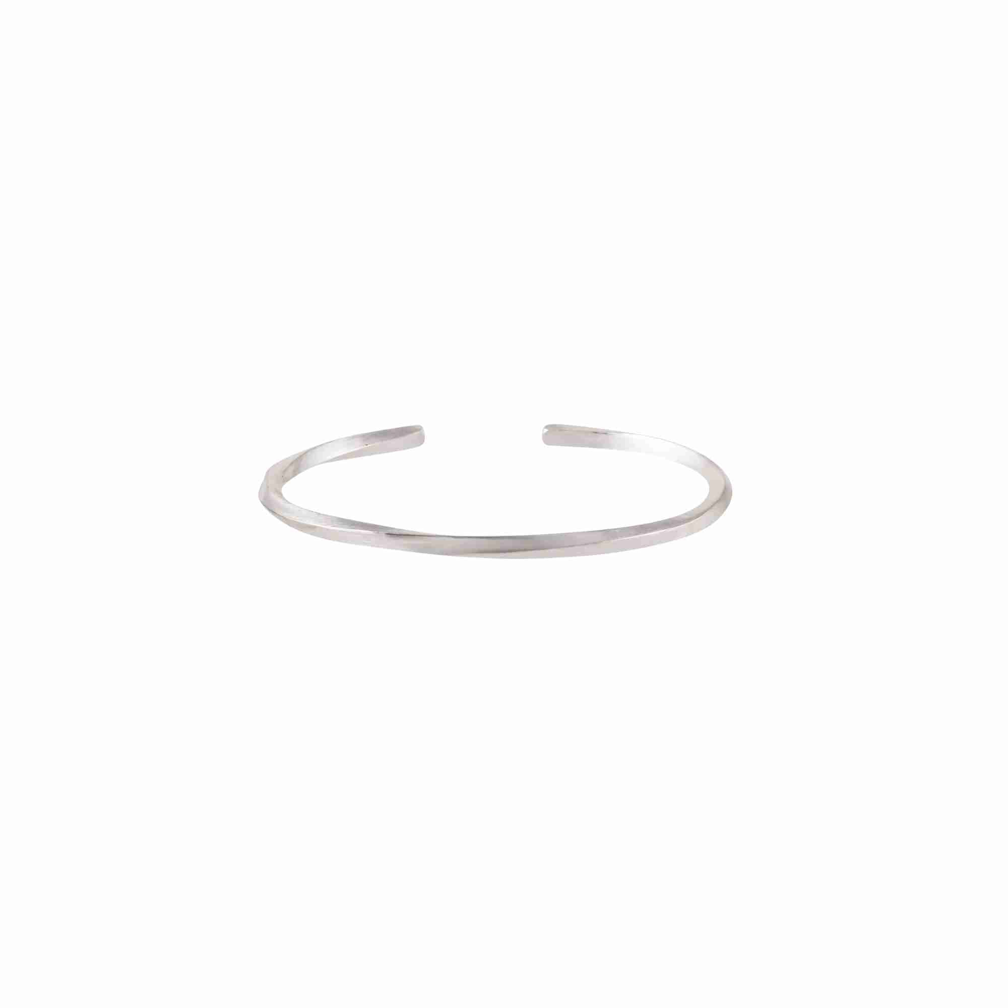 Ribbons & Lace Silver Bracelet; minimalist open cuff bangle with a high-polish finish, handcrafted in 92.5 recycled silver.