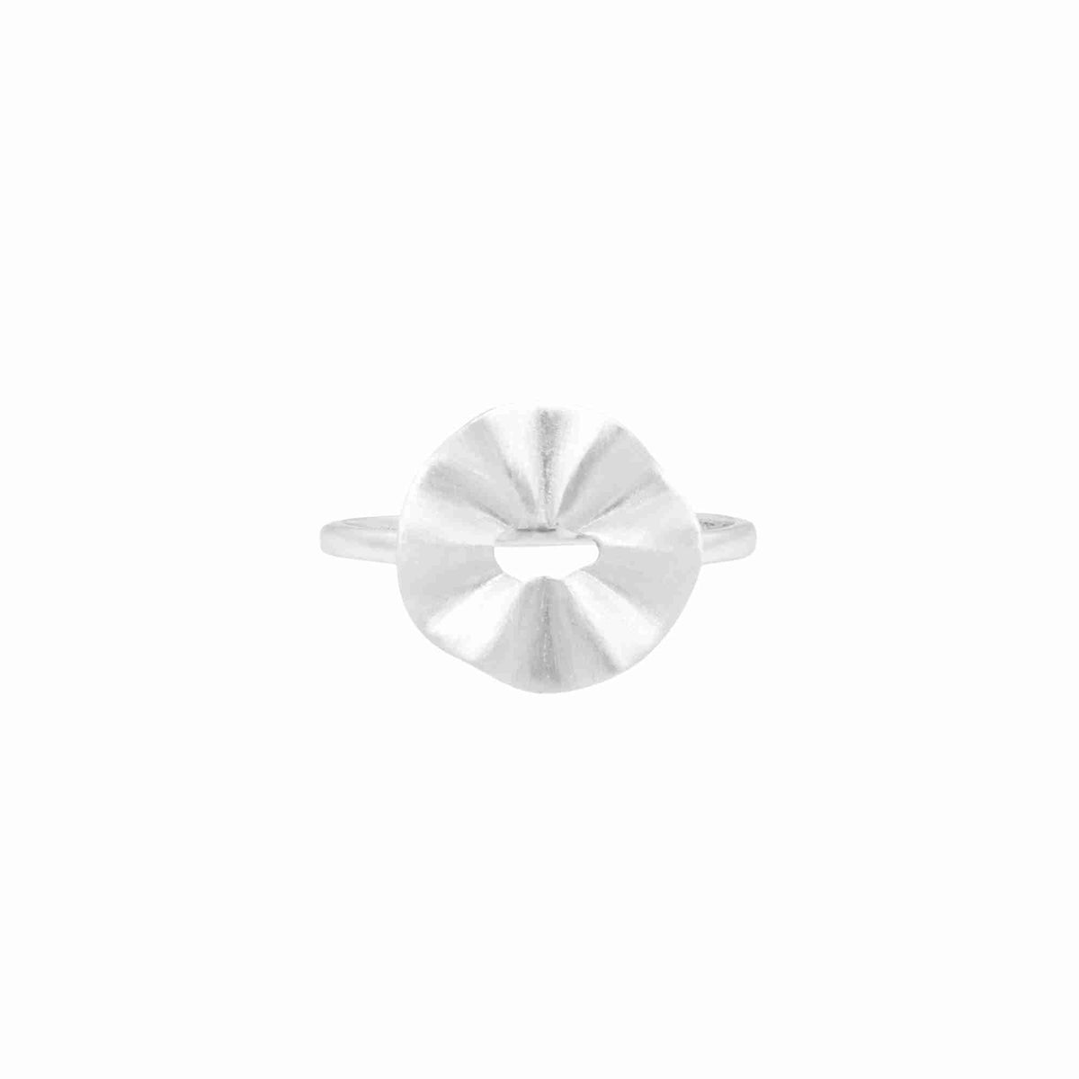 Ribbons & Lace Silver Ring; organic scalloped-petal open circle design with a signature matte brushed silver finish.