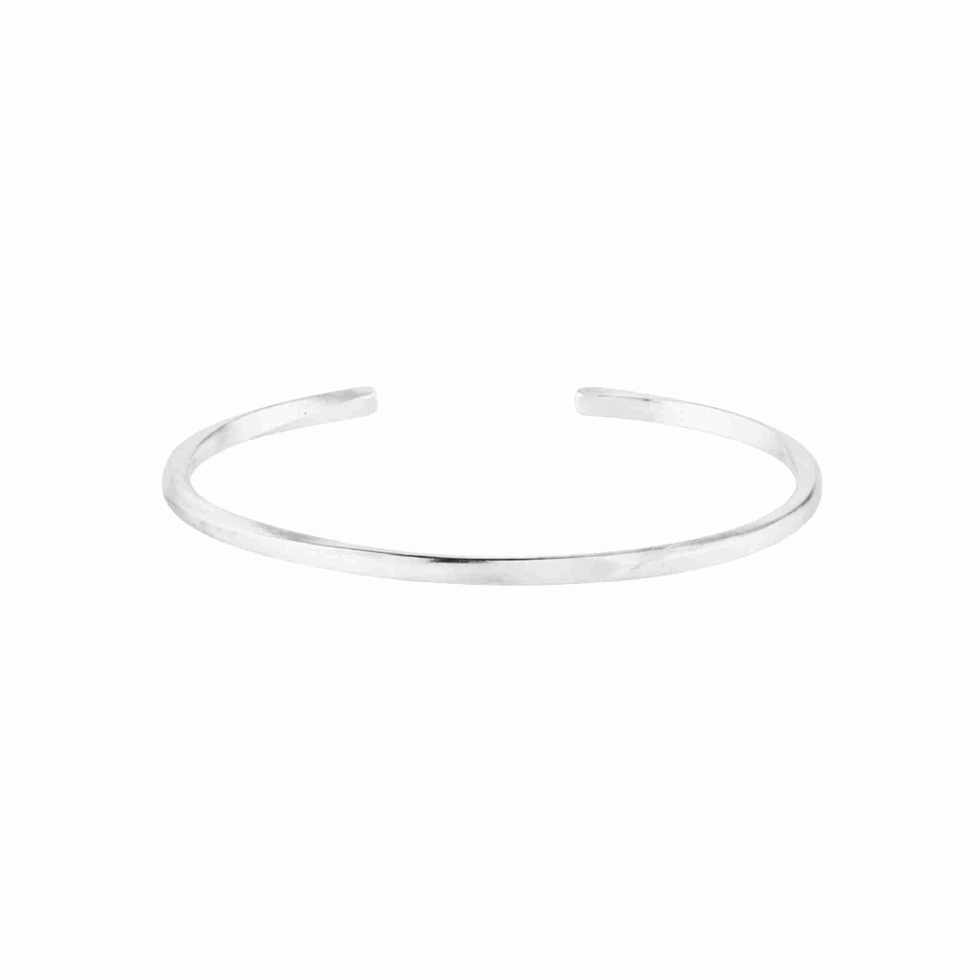 Ribbons & Lace Silver Bracelet; minimalist open cuff bangle with a high-polish finish, handcrafted in 92.5 recycled silver.