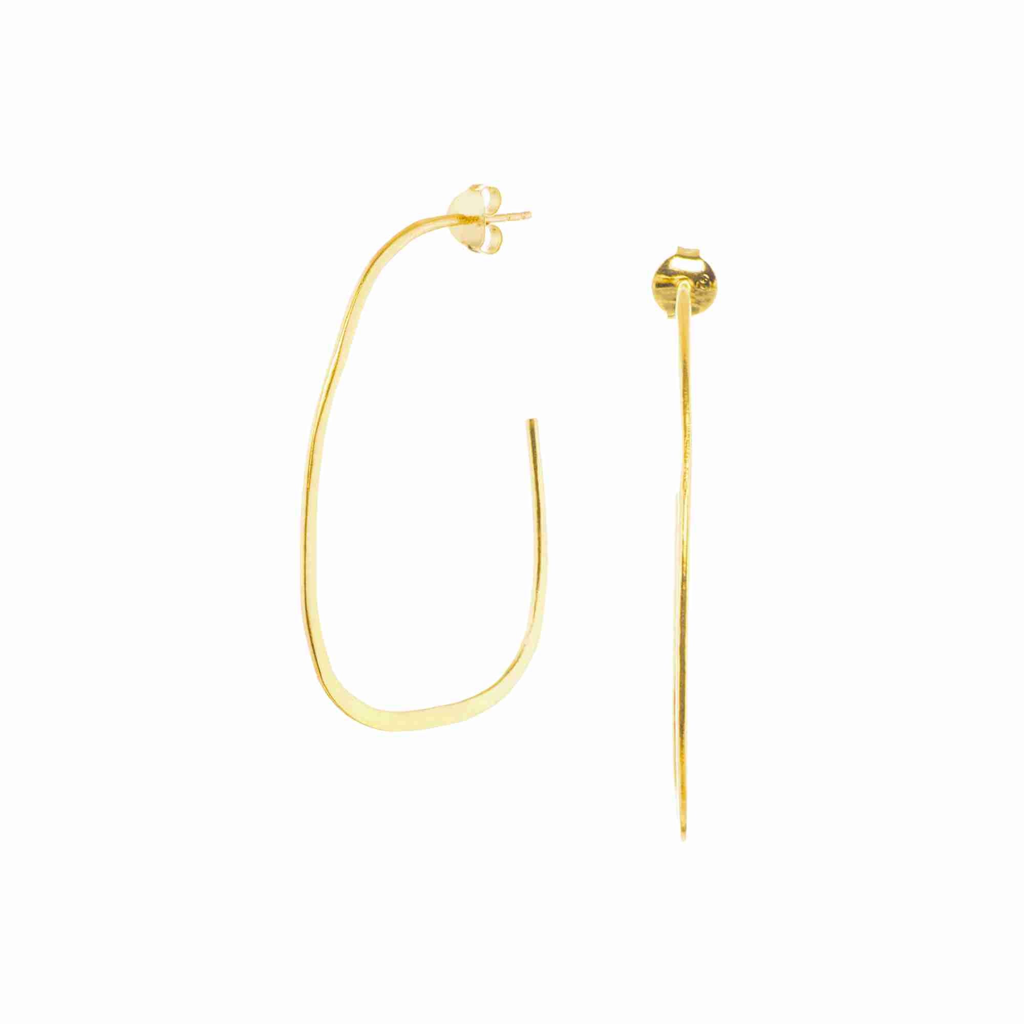 Ribbons & Lace Organic Oval Fine Hoop Earrings Gold — freeform organic oval ultra-fine wire hoop in 22K gold vermeil over 92.5 recycled silver by Protsaah Zurich.