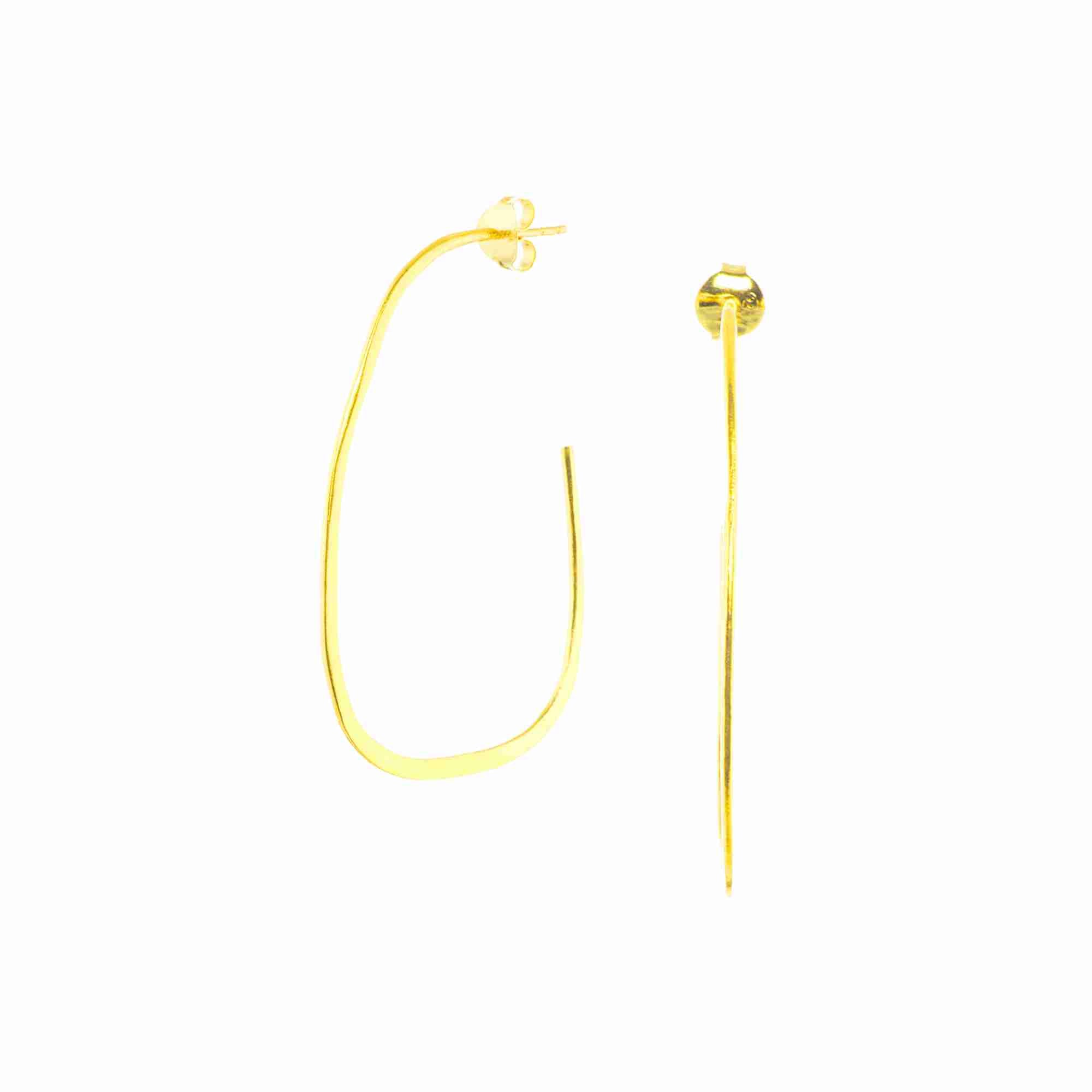 Ribbons & Lace Organic Oval Fine Hoop Earrings Gold — freeform organic oval ultra-fine wire hoop in 22K gold vermeil over 92.5 recycled silver by Protsaah Zurich.