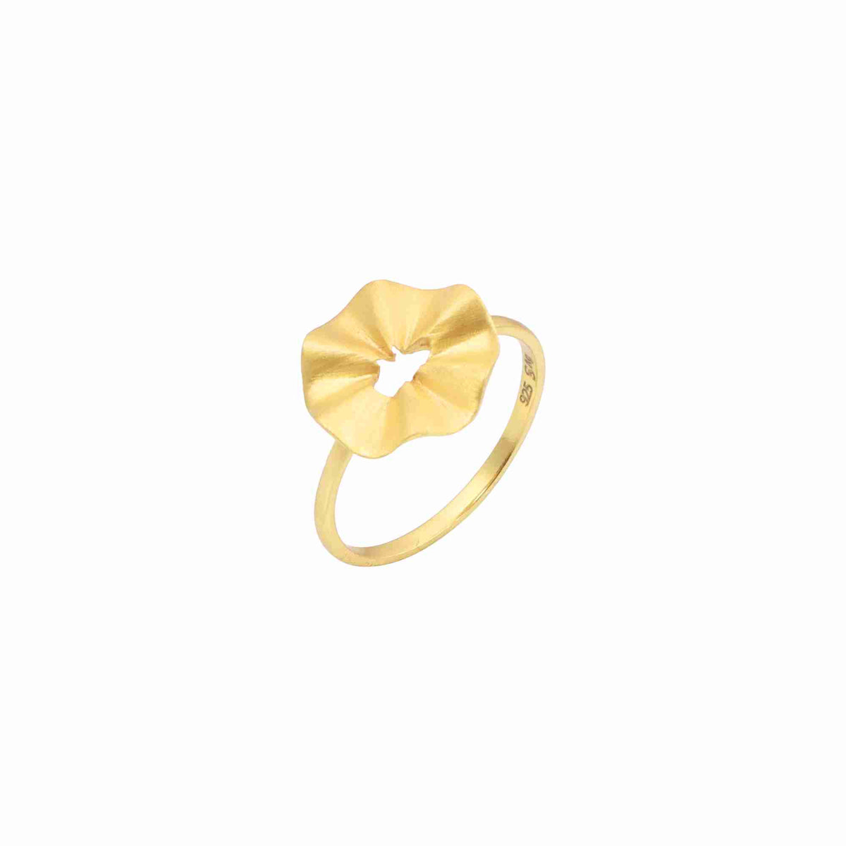 Ribbons & Lace Gold Ring; organic scalloped-petal open circle design with a signature matte brushed gold finish.