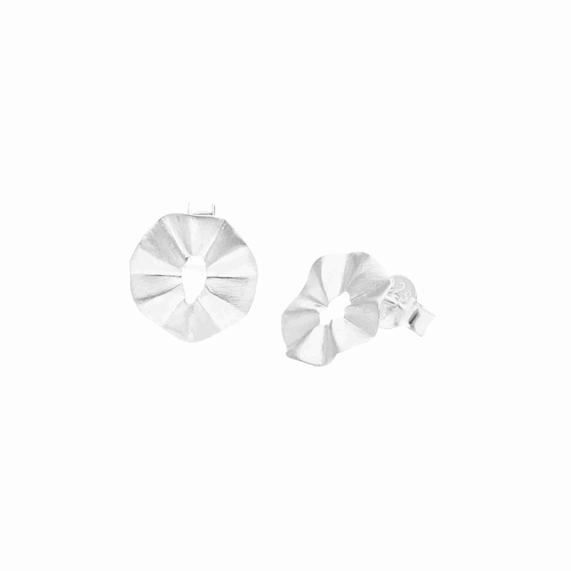 Ribbons & Lace Silver Stud Earrings; organic, ruffled fold design with a signature brushed-satin finish over 92.5 recycled silver.