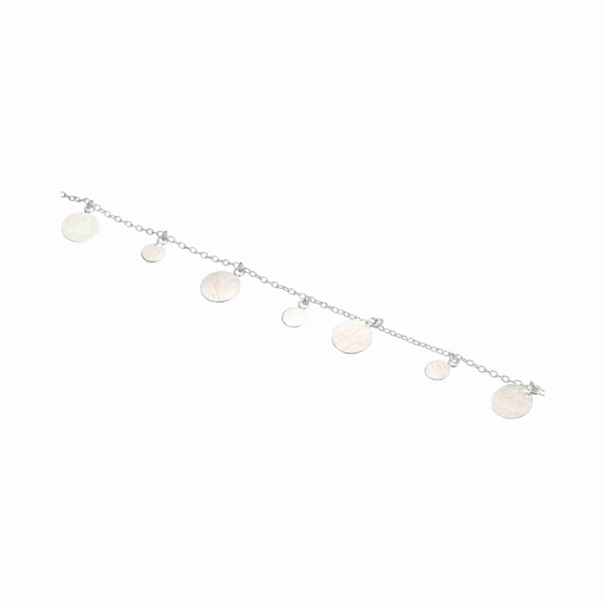 Close-up product view of the Shimmering Disks Delicate Chain Bracelet Silver, highlighting the spring-ring clasp closure, adjustable sizing links, and the bright metallic luster of the sterling silver finish.