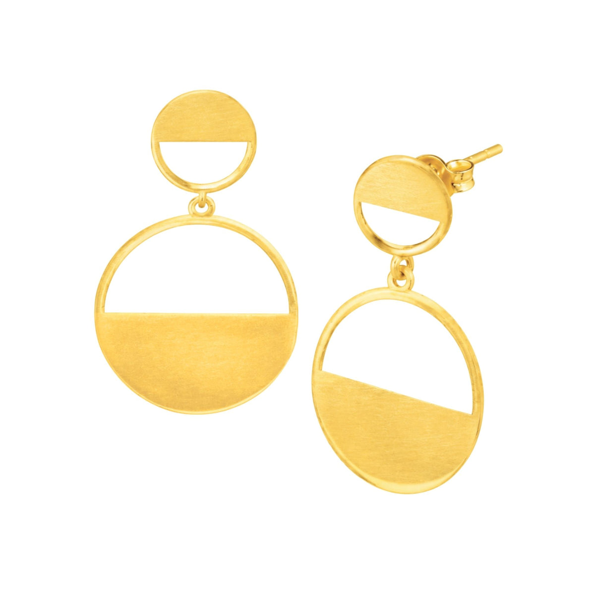 Horizon Half-Moon Drop statement earrings in gold with a smooth matte finish on a white background