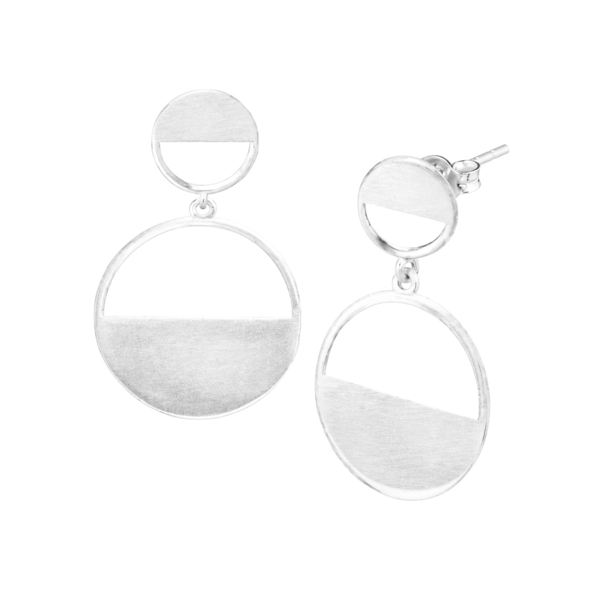 Horizon Half-Moon Drop statement earrings in silver with a smooth matte finish on a white background
