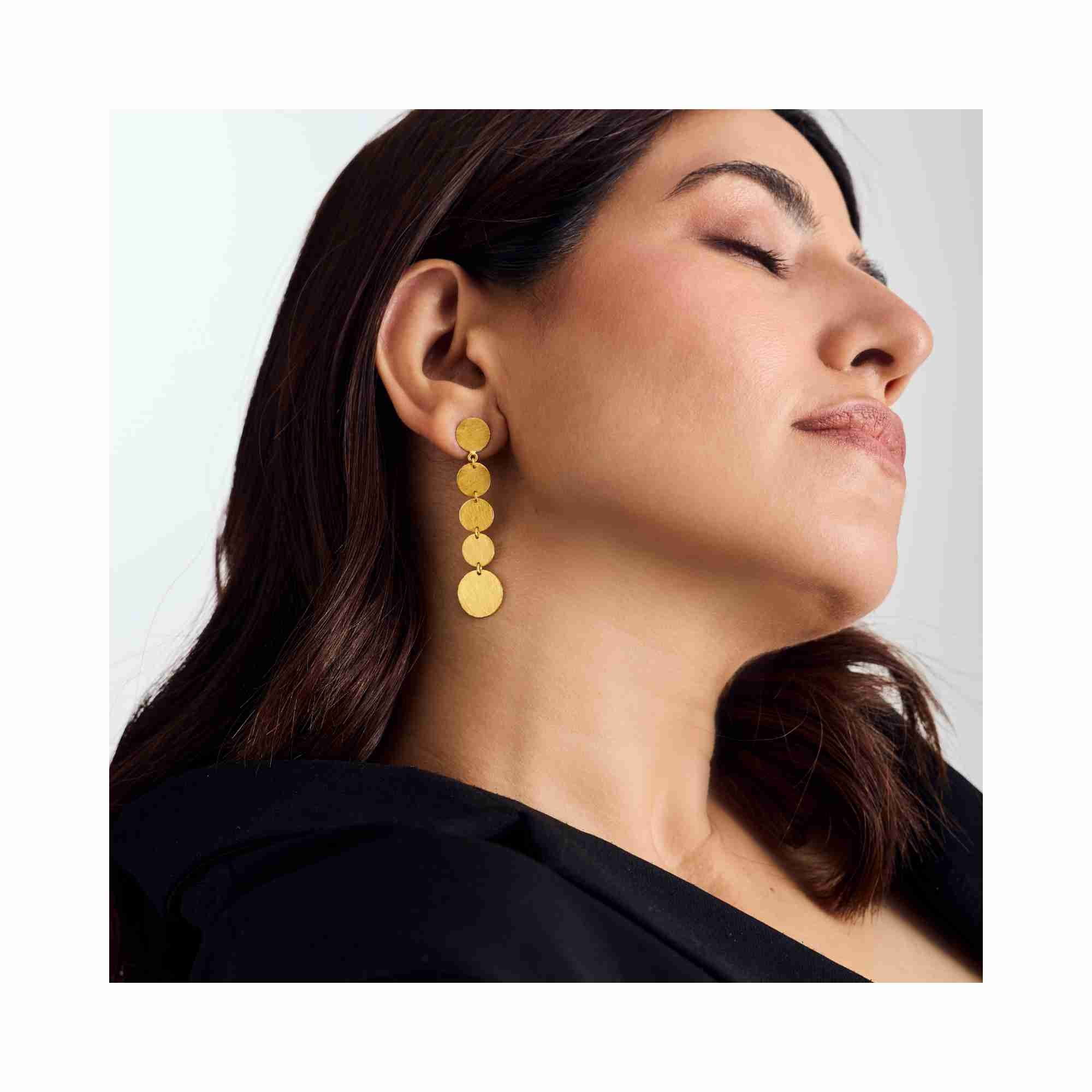 Shimmering Disks Graduating Disc Cascade Statement Earrings Gold