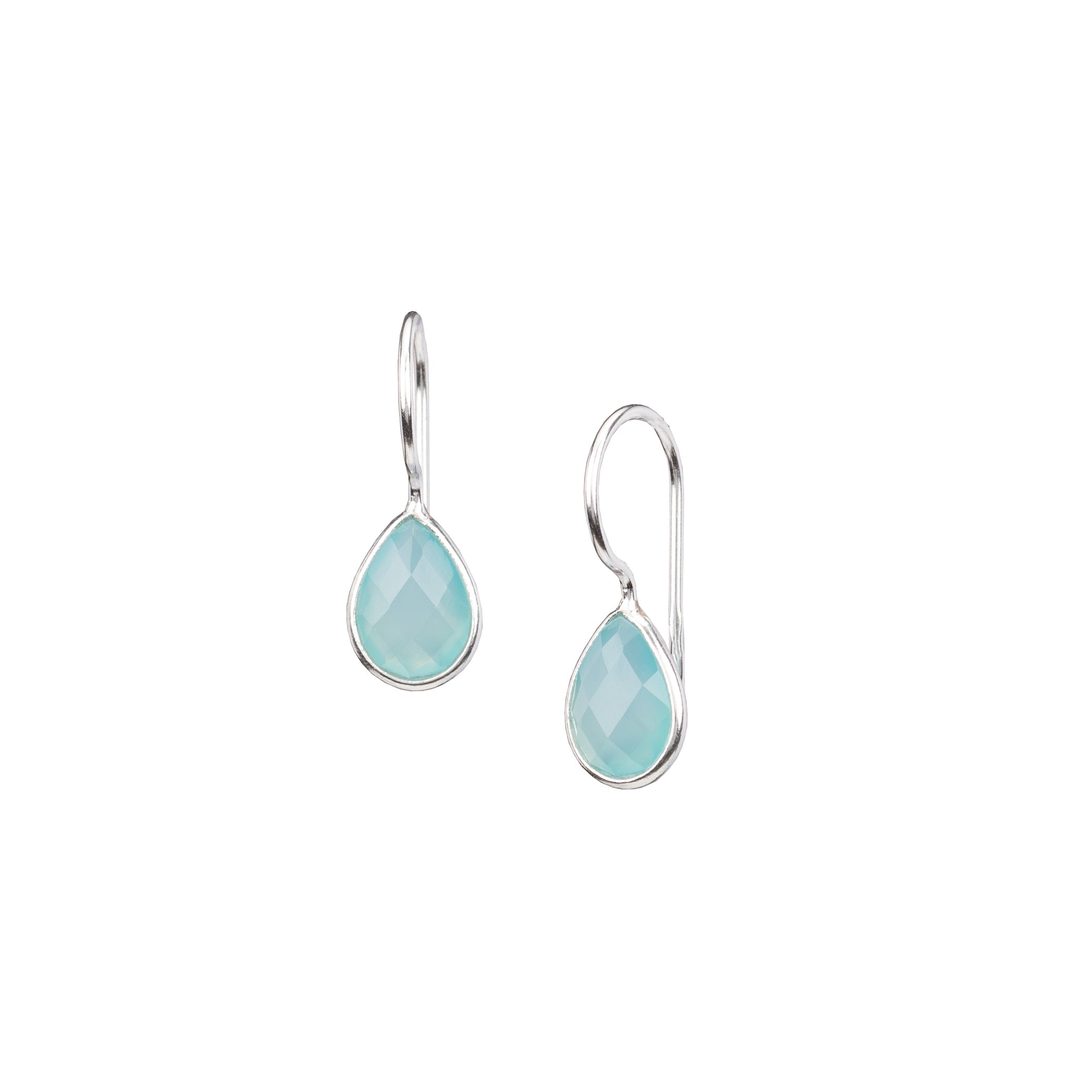 Dew Drops Aqua Chalcedony Teardrop Drop Earrings Silver