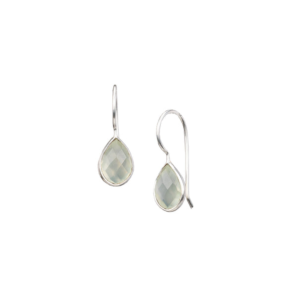 Dew Drops Single Stone Teardrop Earrings Silver Prehnite