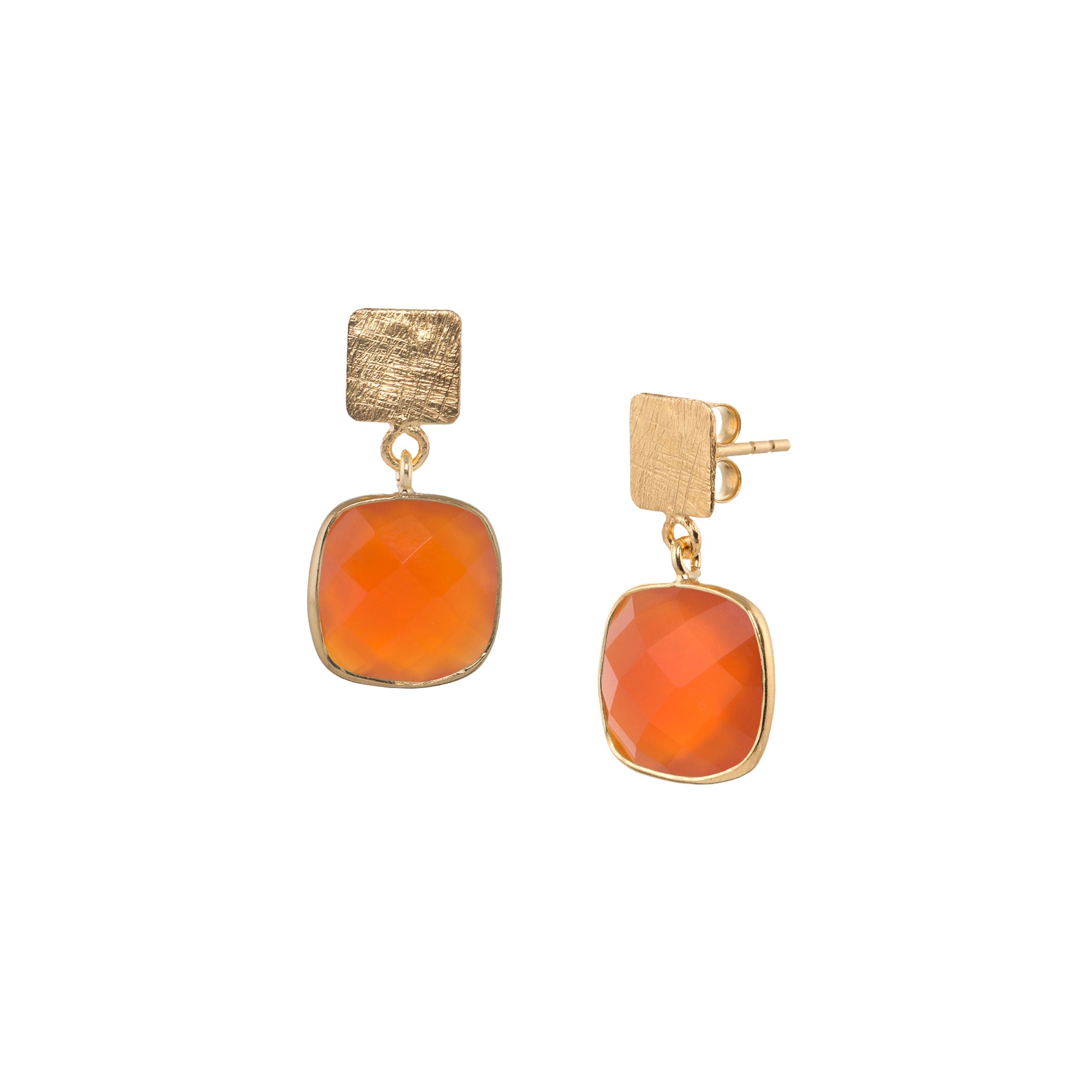 Geo Glam Square Plate and Bezelled Gemstone Drop Earrings Gold