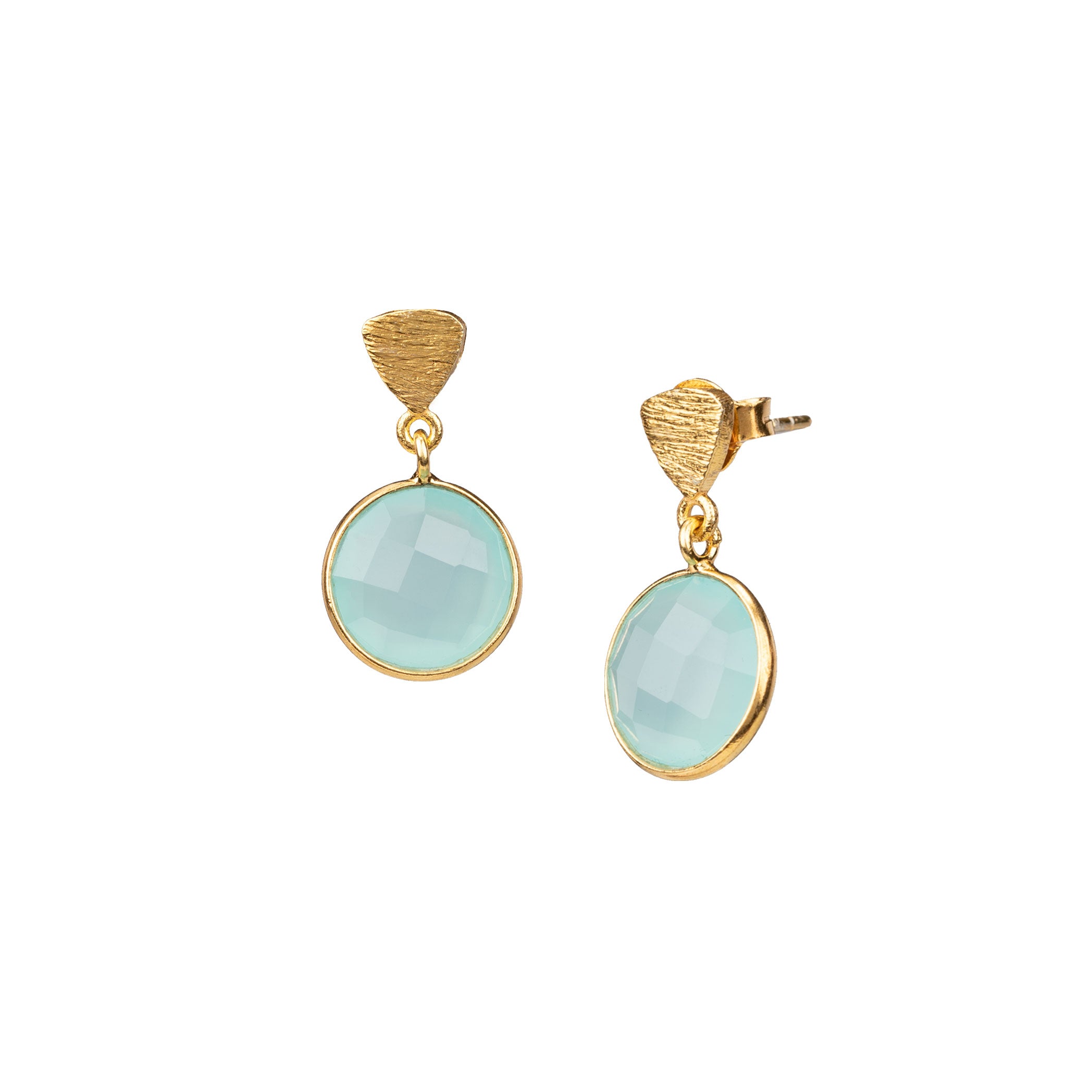 Geo Glam Trillion Stud & Round Stone Drop Earrings Gold