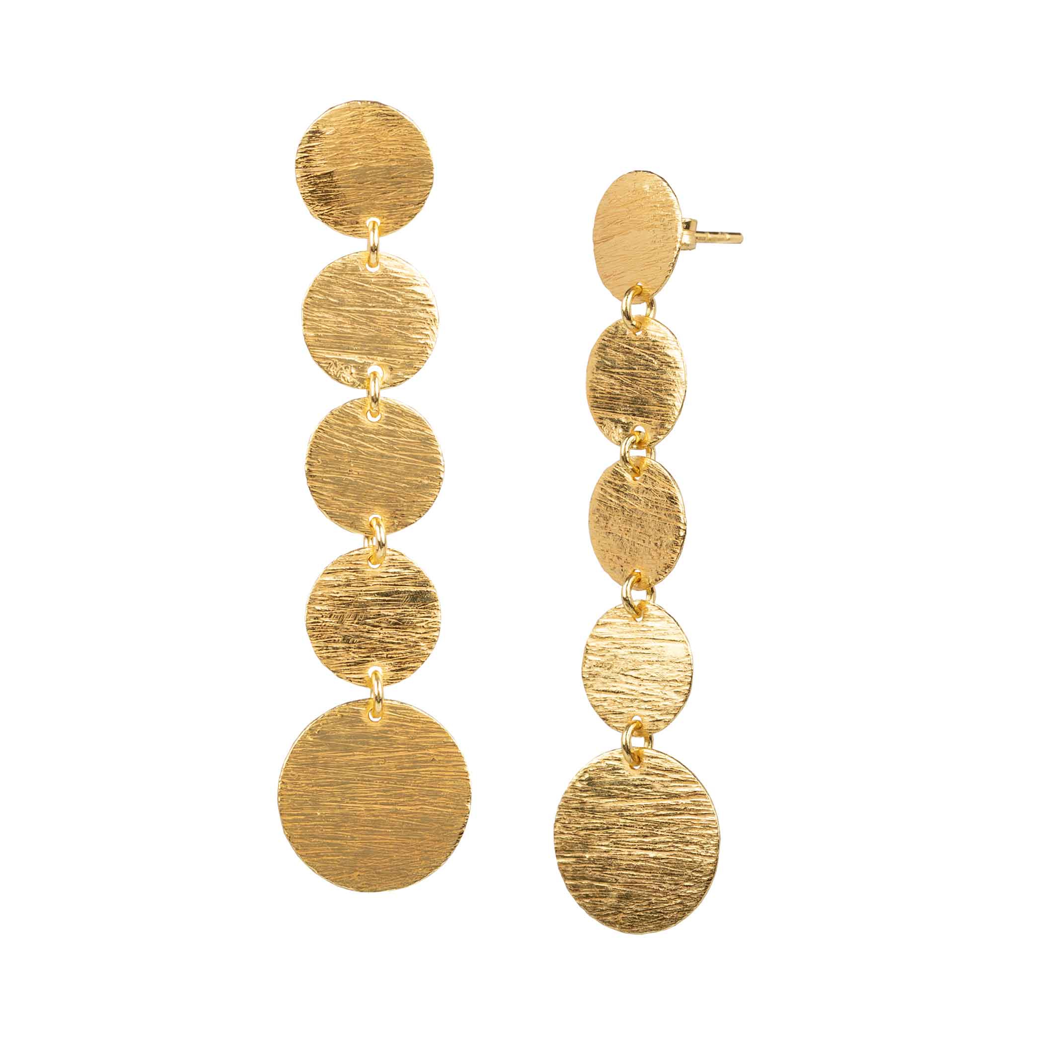 Shimmering Disks Graduating Statement Earrings Gold