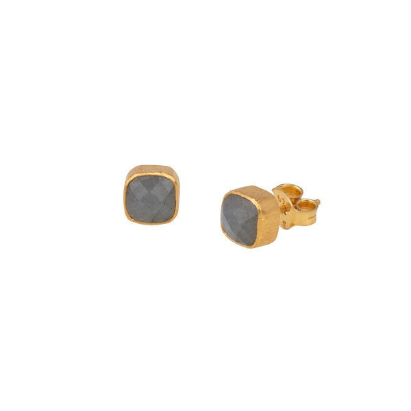 Geo Glam Small Stone Stud Earrings Gold