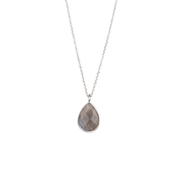 Dew Drops Labradorite Teardrop Stone Necklace Silver
