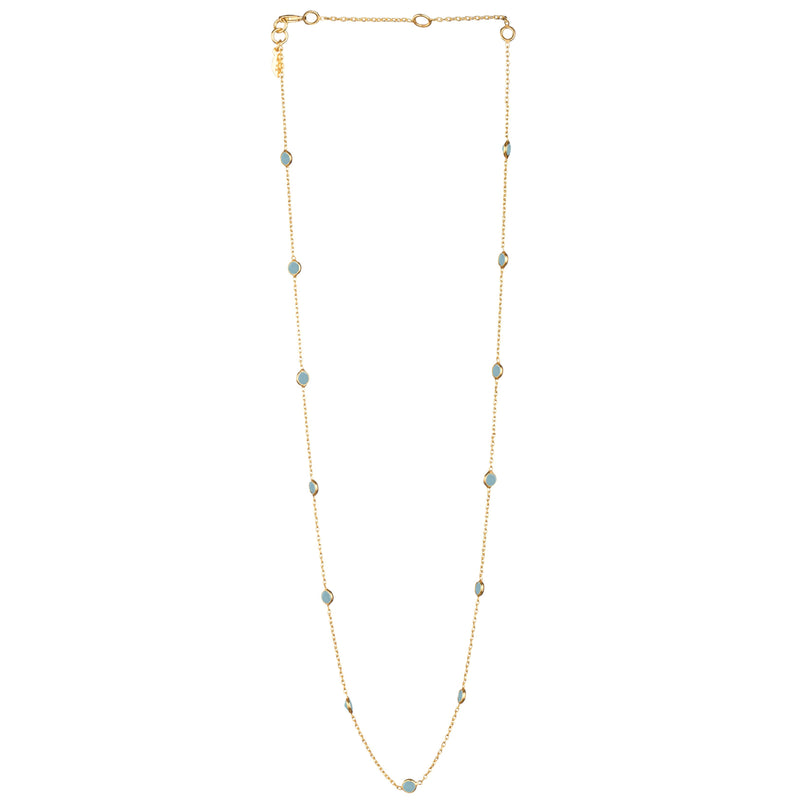 Dew Drops Dotted Stone Short Necklace Gold Aqua Calcedony