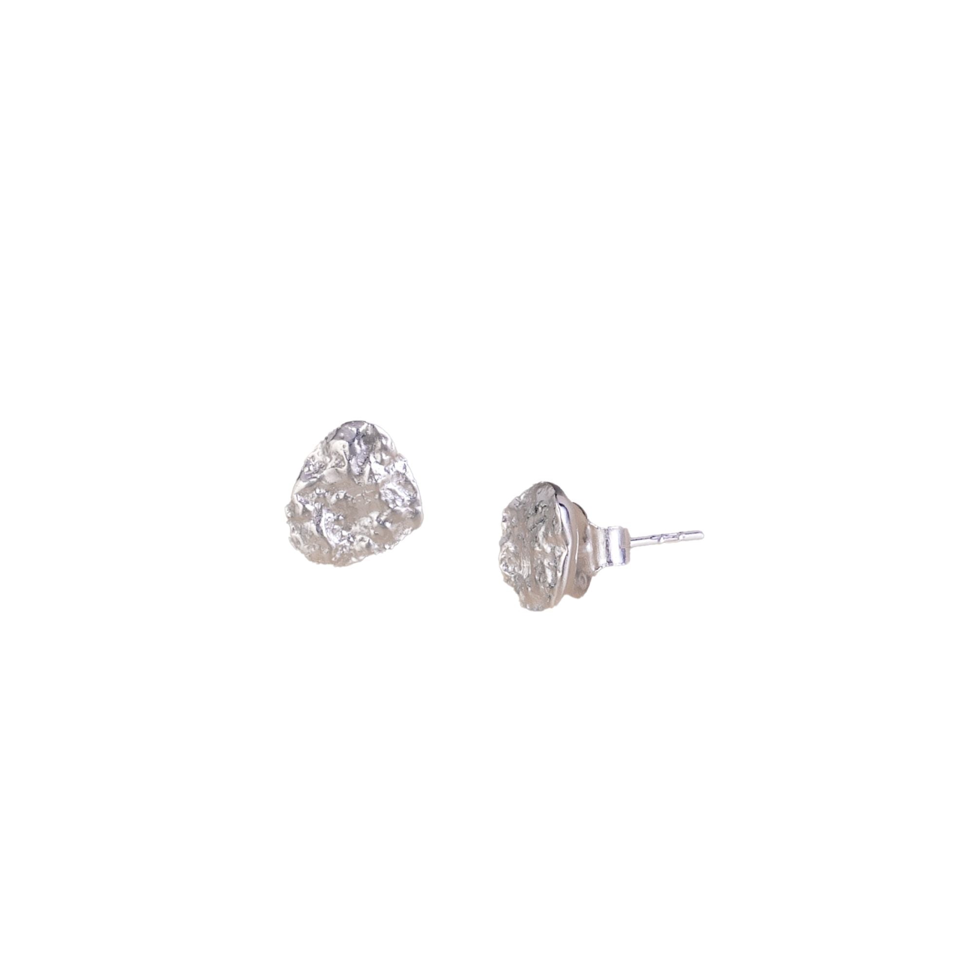 Pearls Galore Silver Stud Earrings; organic molten nugget design with a natural, hand-forged finish over 92.5 recycled silver.