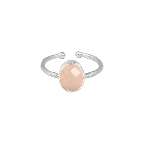 Dew Drops Oval Stone Adjustable Ring Silver Pink Calcedony