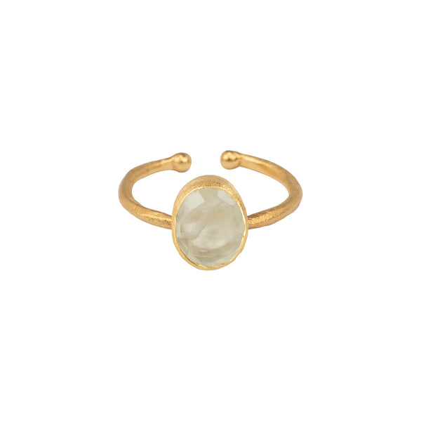 Dew Drops Oval Stone Adjustable Ring in Gold Prehnite