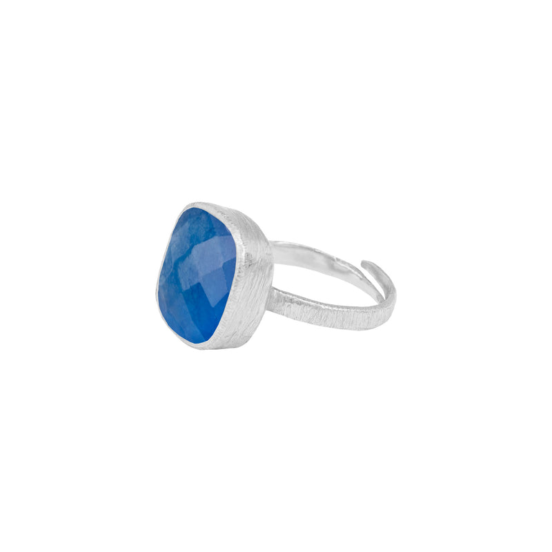 Geo Glam Rounded Square Stone Adjustable Ring Silver