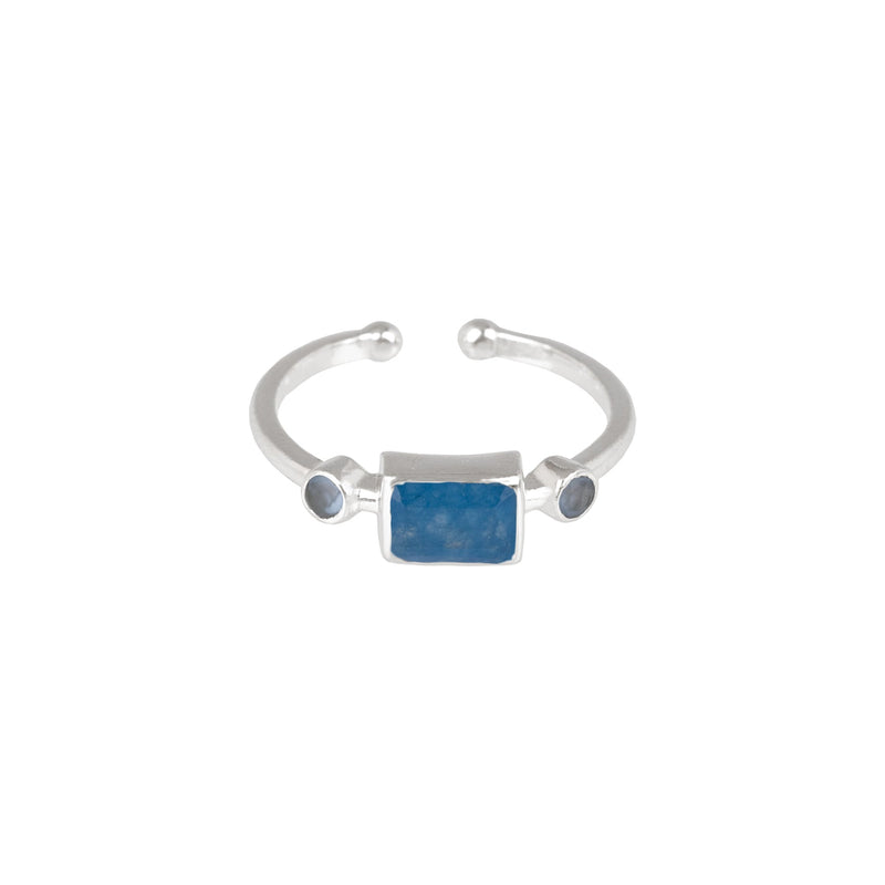 Geo Glam Small Rectangular Stone Adjustable Ring in Silver