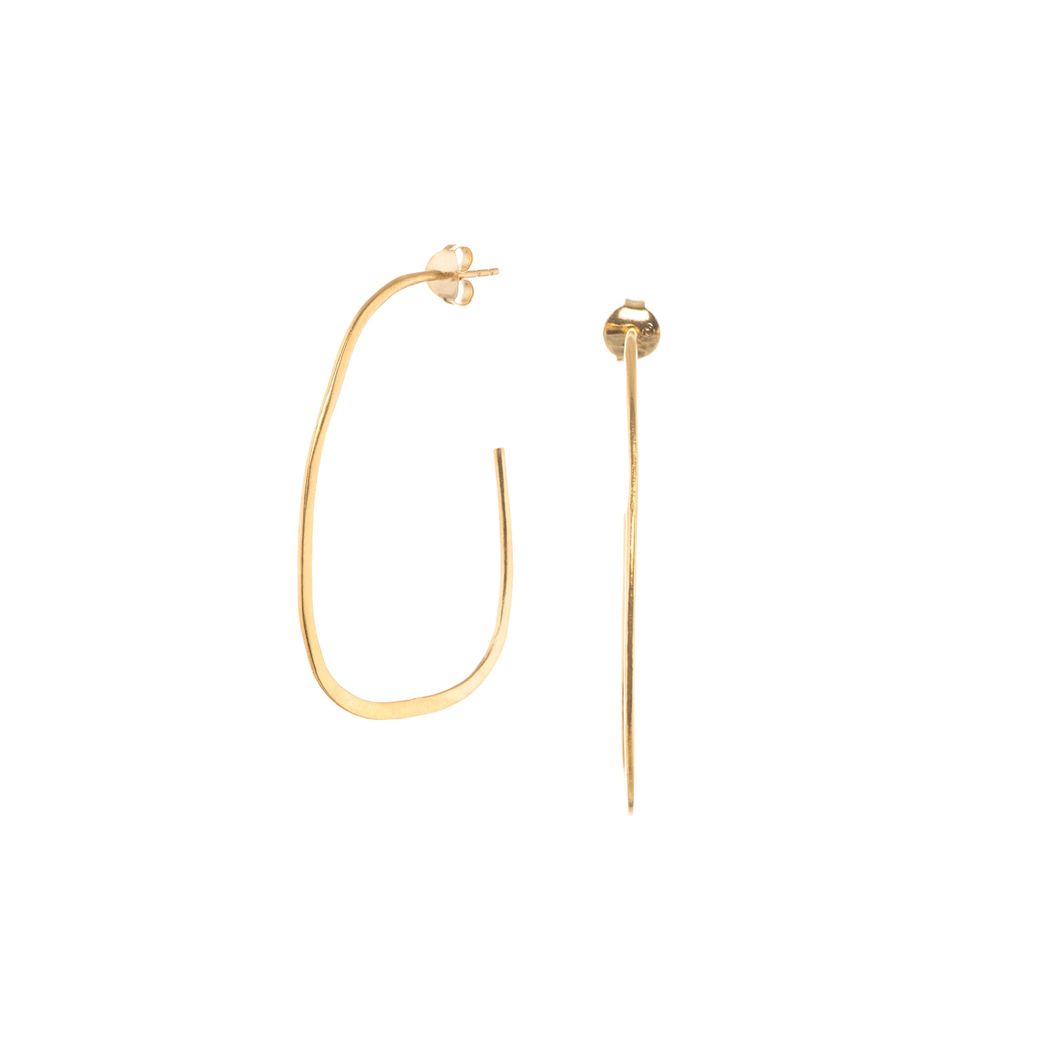 Ribbons & Lace Organic Oval Fine Hoop Earrings Gold — freeform organic oval ultra-fine wire hoop in 22K gold vermeil over 92.5 recycled silver by Protsaah Zurich.