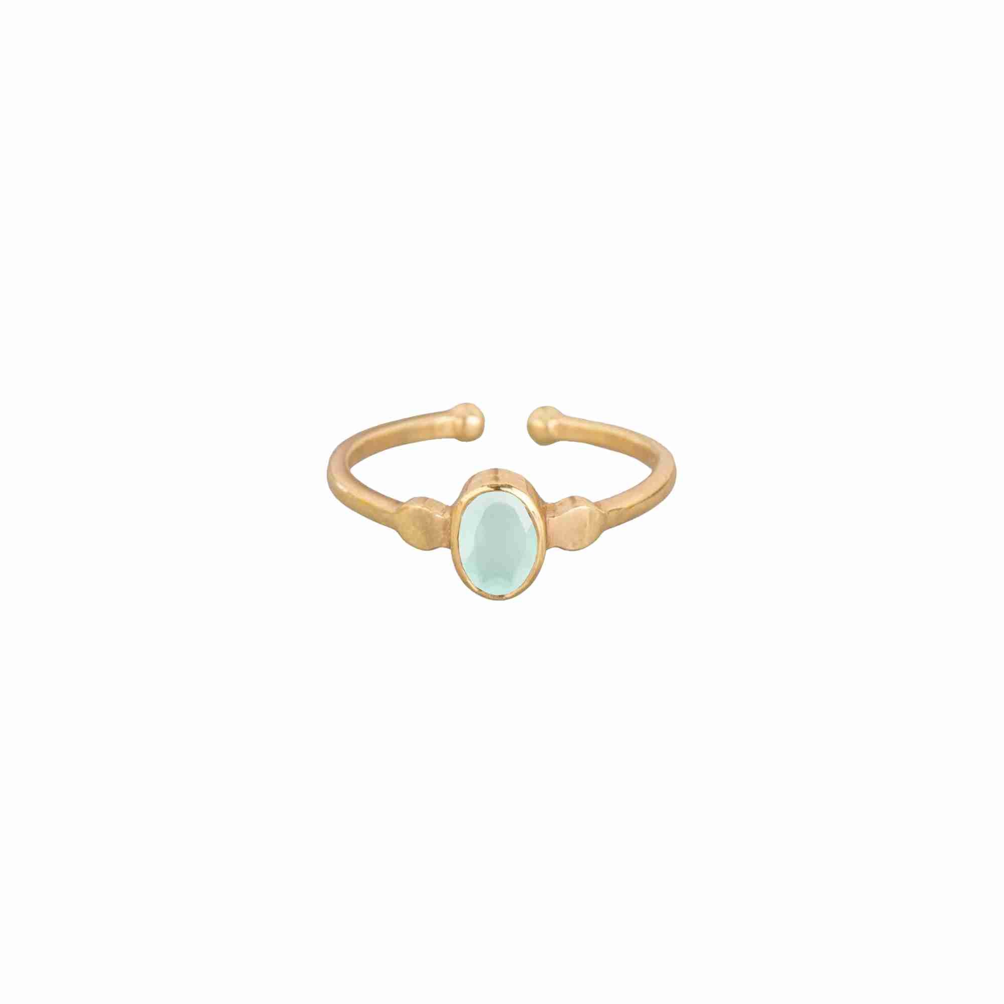 Dew Drops Small Oval Aqua Chalcedony Adjustable Ring Gold