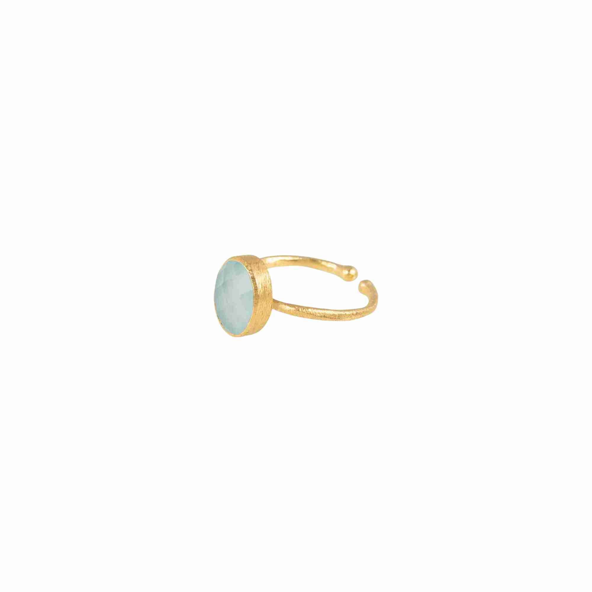 Dew Drops Oval Aqua Chalcedony Adjustable Ring Gold
