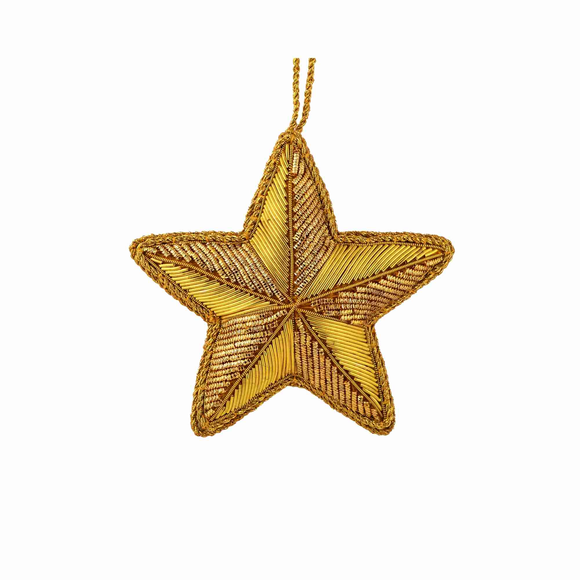 Gold star-shaped ornament on a white background