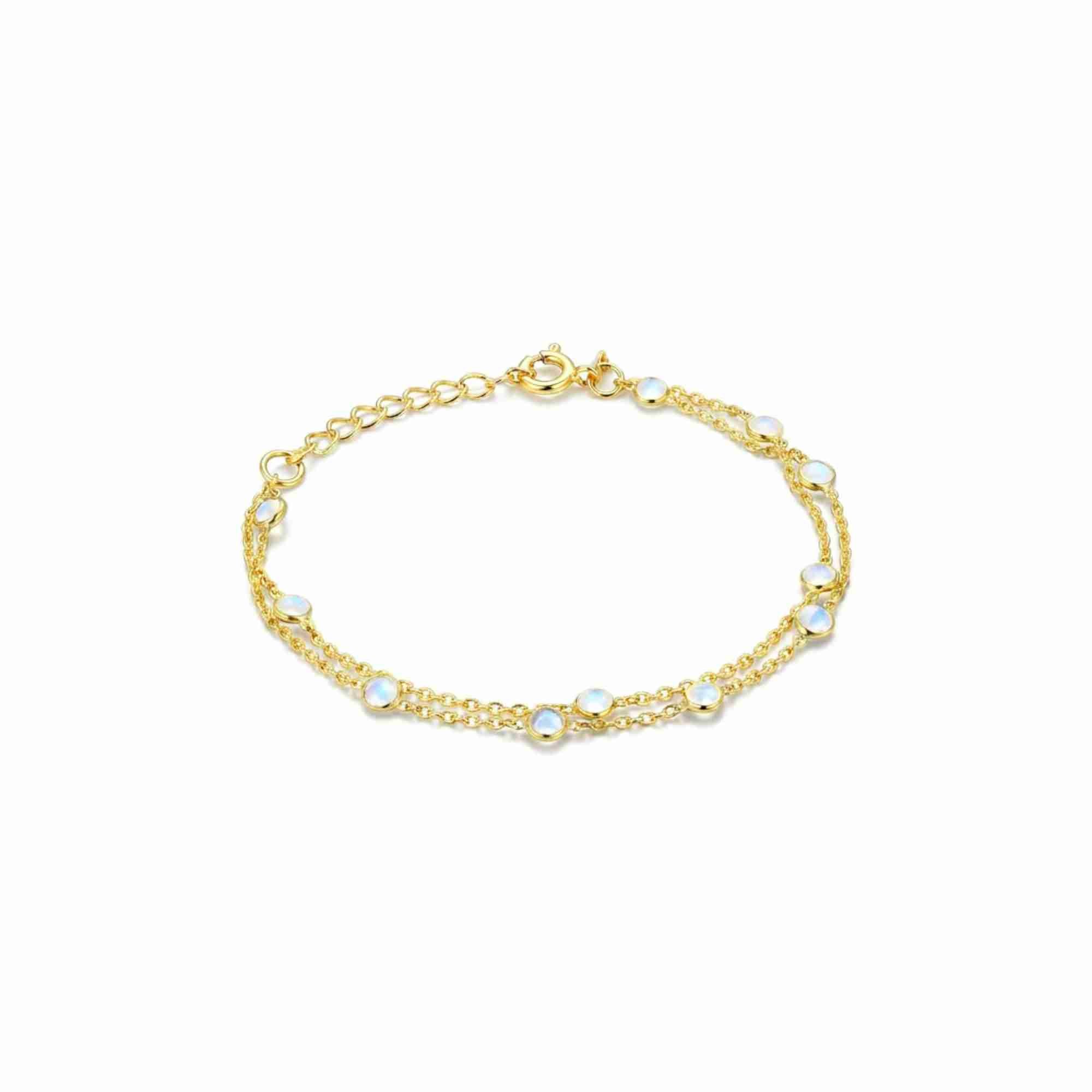 Dew Drops Rainbow Moonstone Studded Chain Bracelet Gold