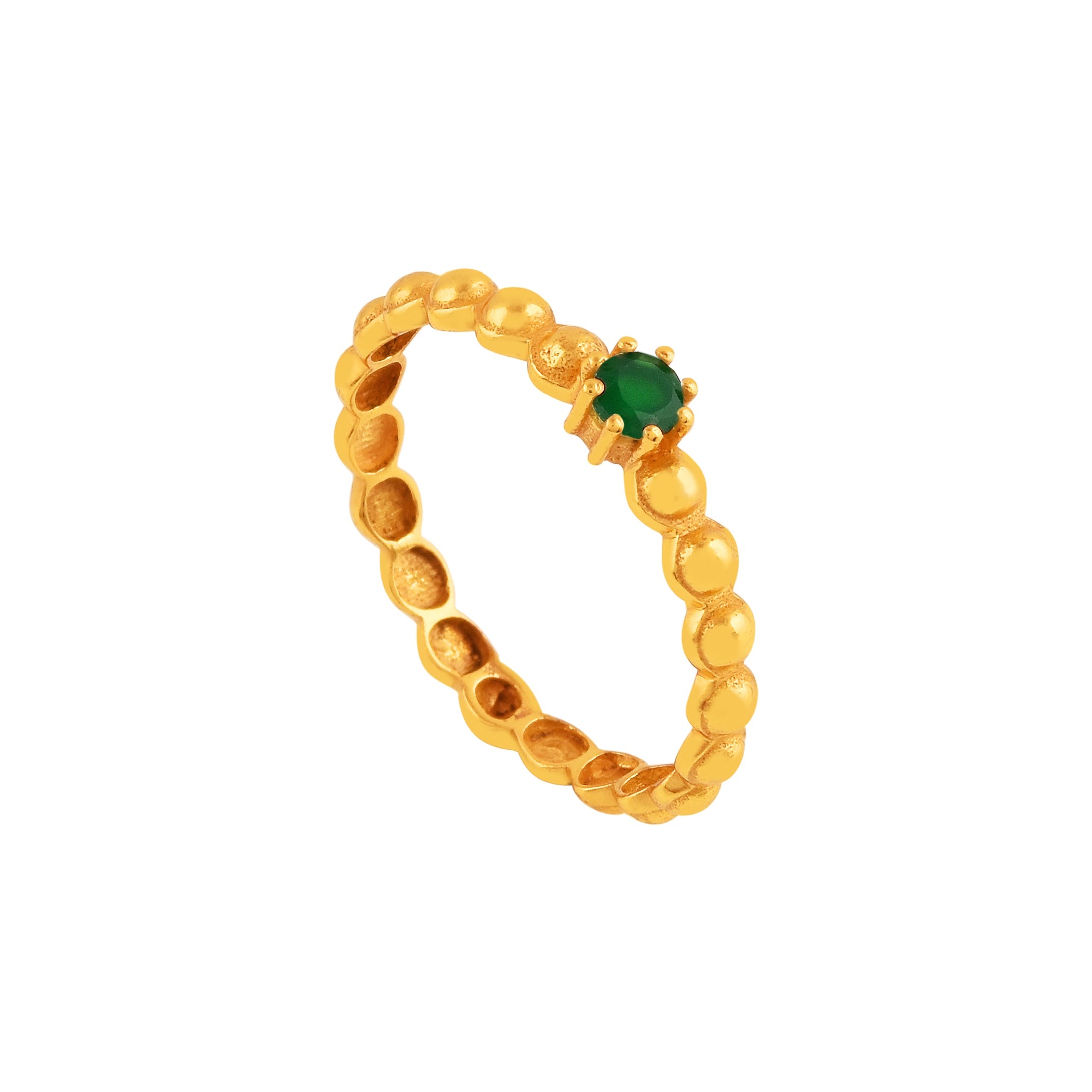 Delicate Vintage Green Onyx Dotted Circle Ring Gold