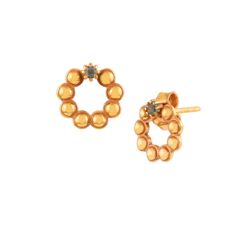 Delicate Vintage Dotted Circle Small Stone Stud Earring