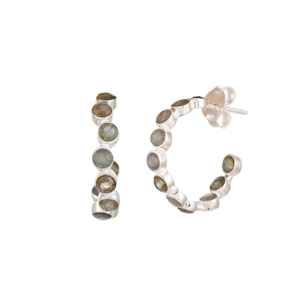 Dew Drops Labradorite Studded Hoops Earrings Silver