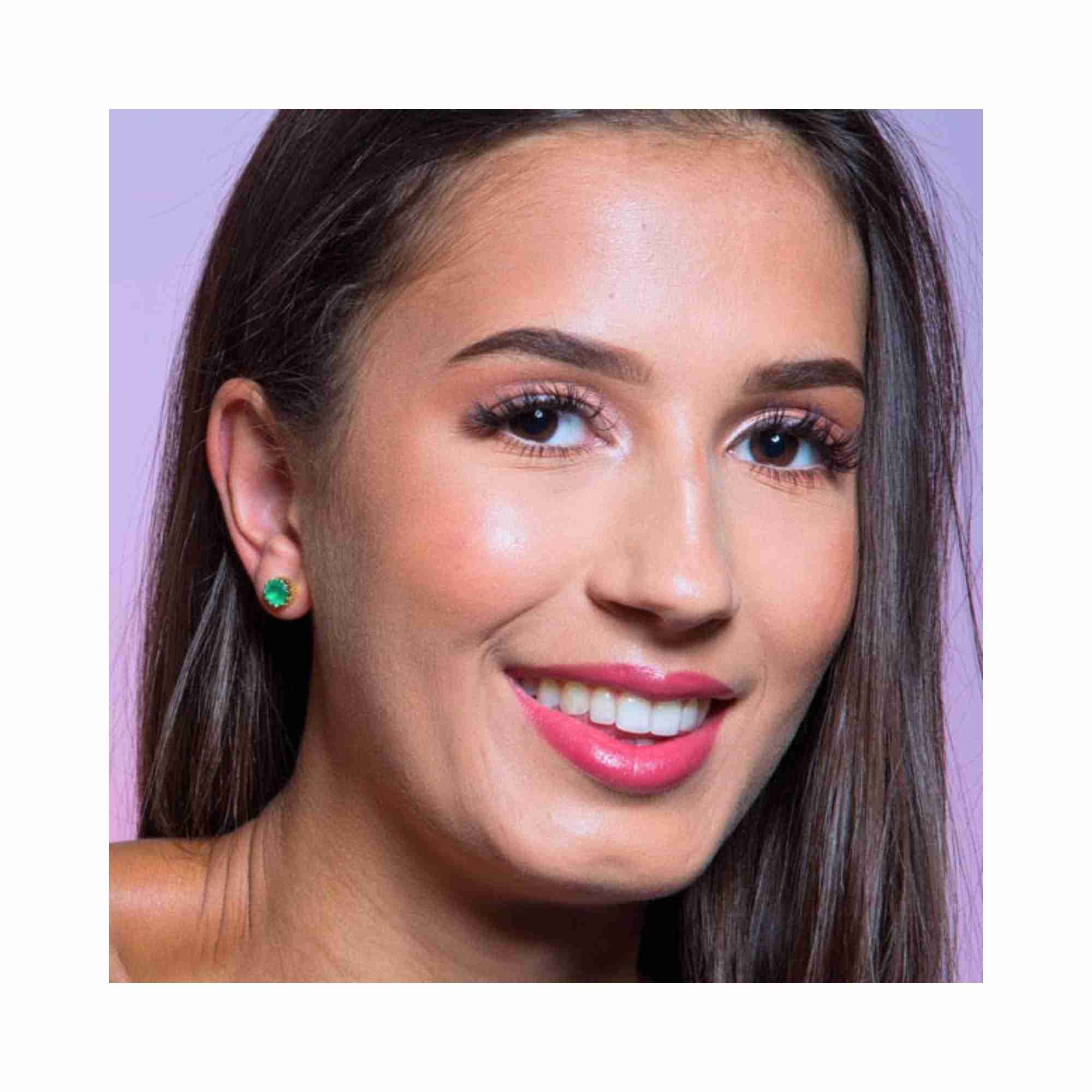 Dew Drops Green Onyx Crown Stud Earrings Silver — round faceted Green Onyx in an ornate high-polish crown-style prong setting in 925 recycled silver with butterfly backs — Protsaah.