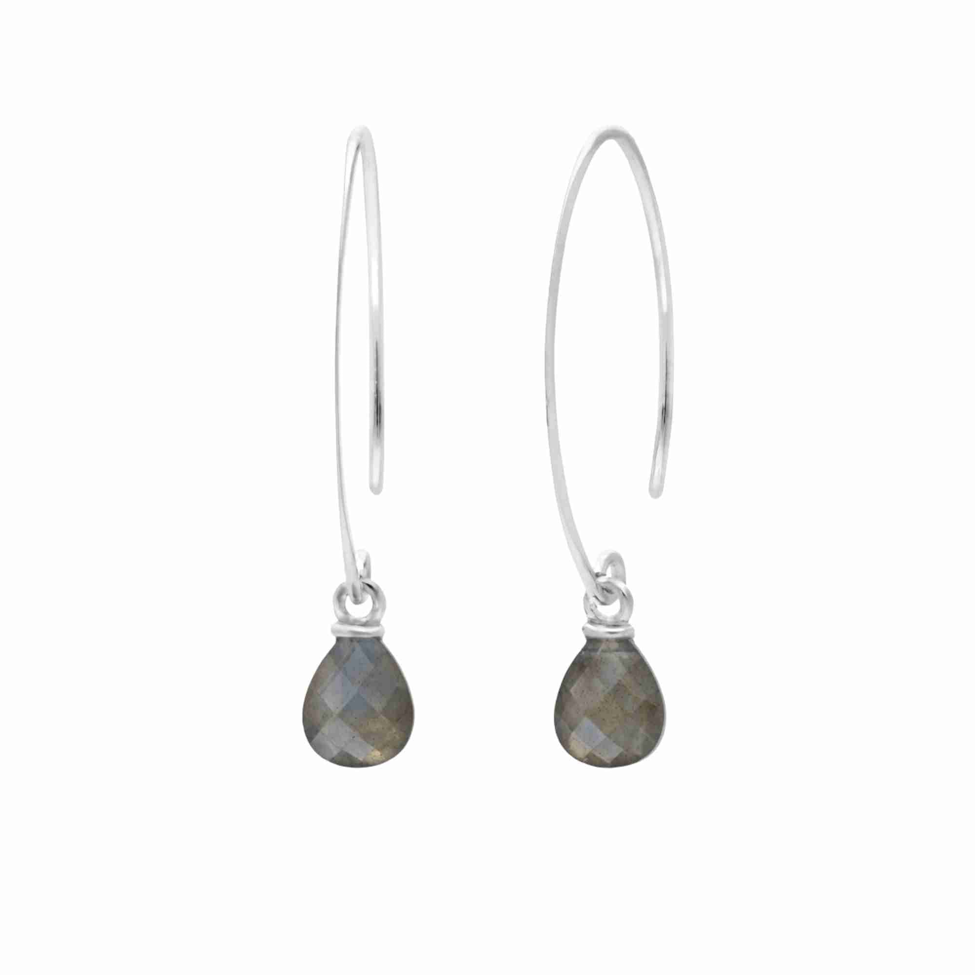 Dew Drops Labradorite Teardrop Dangler Earrings Silver — small iridescent labradorite teardrop danglers in 92.5 recycled silver by Protsaah Zurich.
