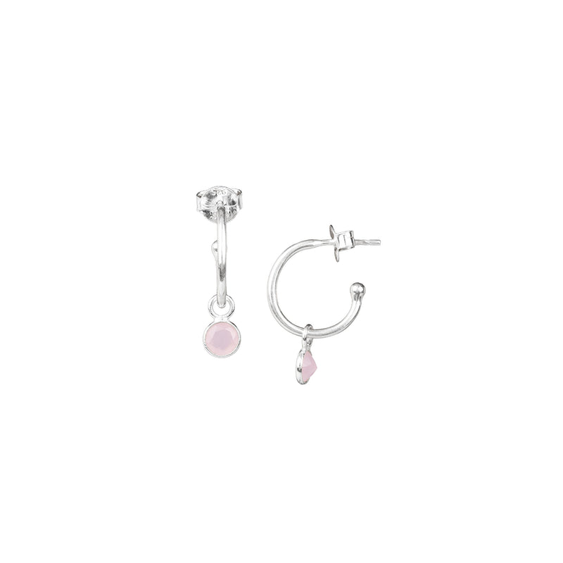 Dew Drops Hoop Earrings with Pink Chalcedony Drops Silver