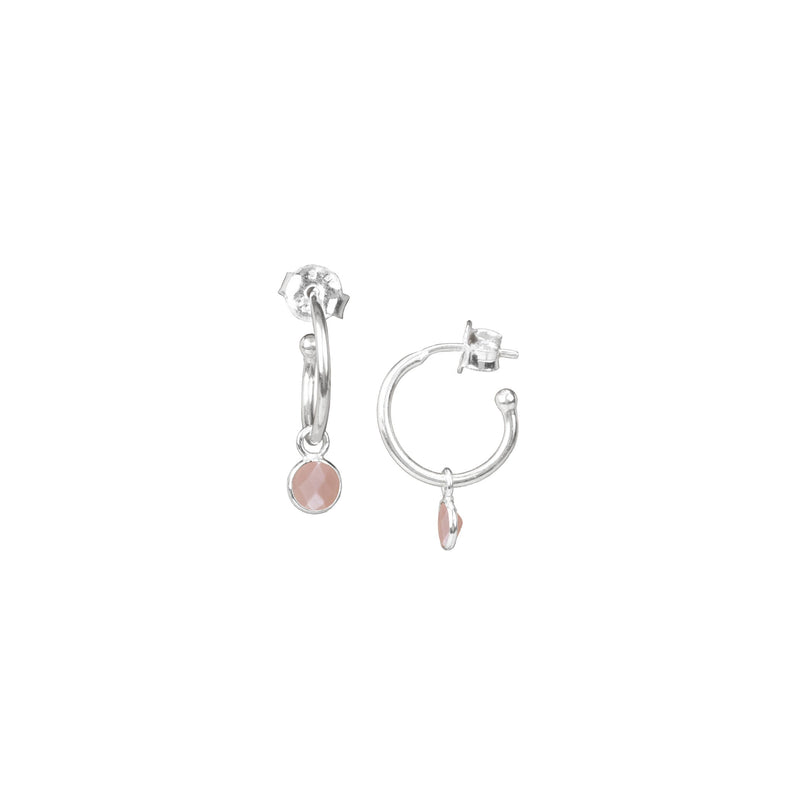 Dew Drops Single Stone Hoop Earrings Silver Peach Moonstone