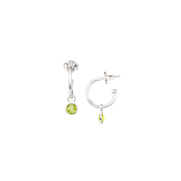 Dew Drops Single Stone Hoop Earrings Silver Peridot