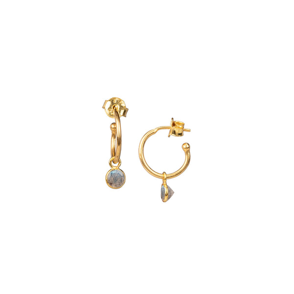 Dew Drops Single Stone Hoop Earrings Gold Labradorite