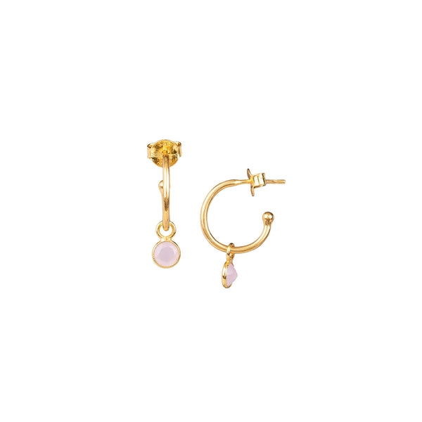 Dew Drops Hoop Earrings with Pink Chalcedony Drops Gold