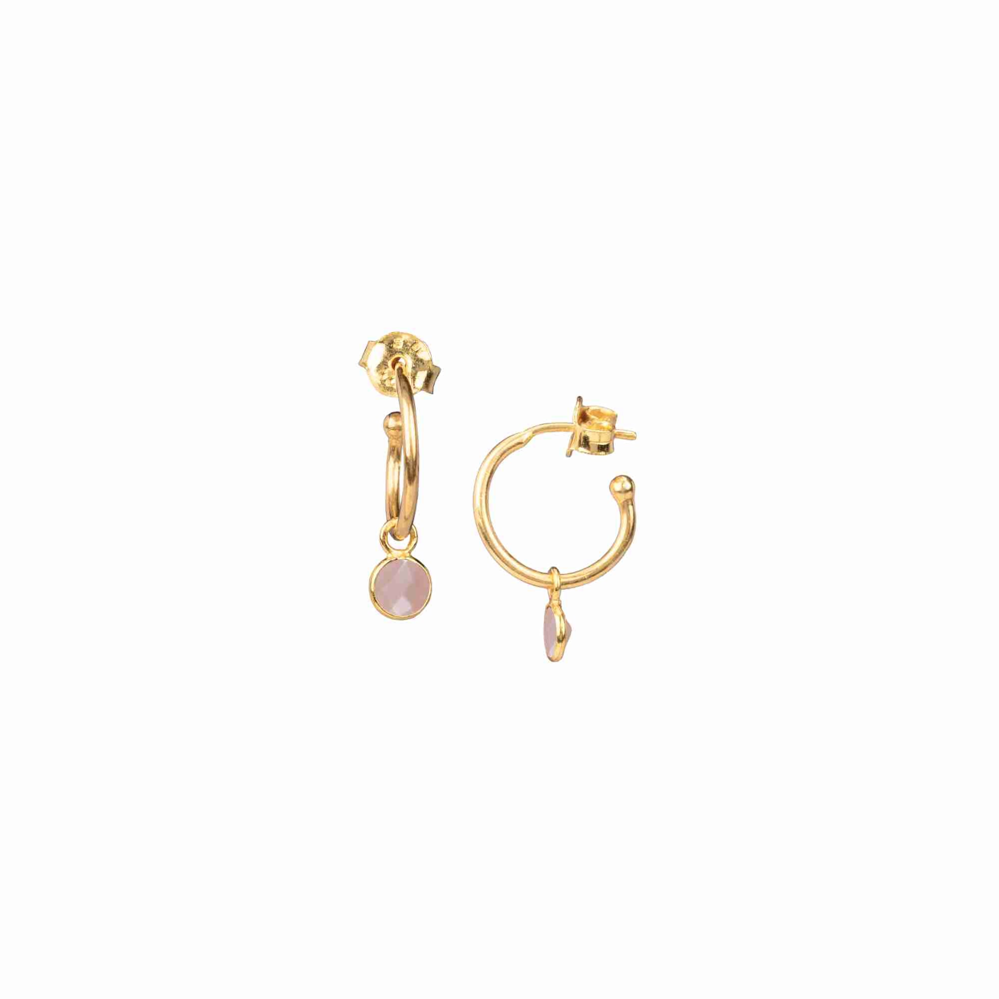 Dew Drops Hoop Earrings with Peach Moonstone Charm Gold