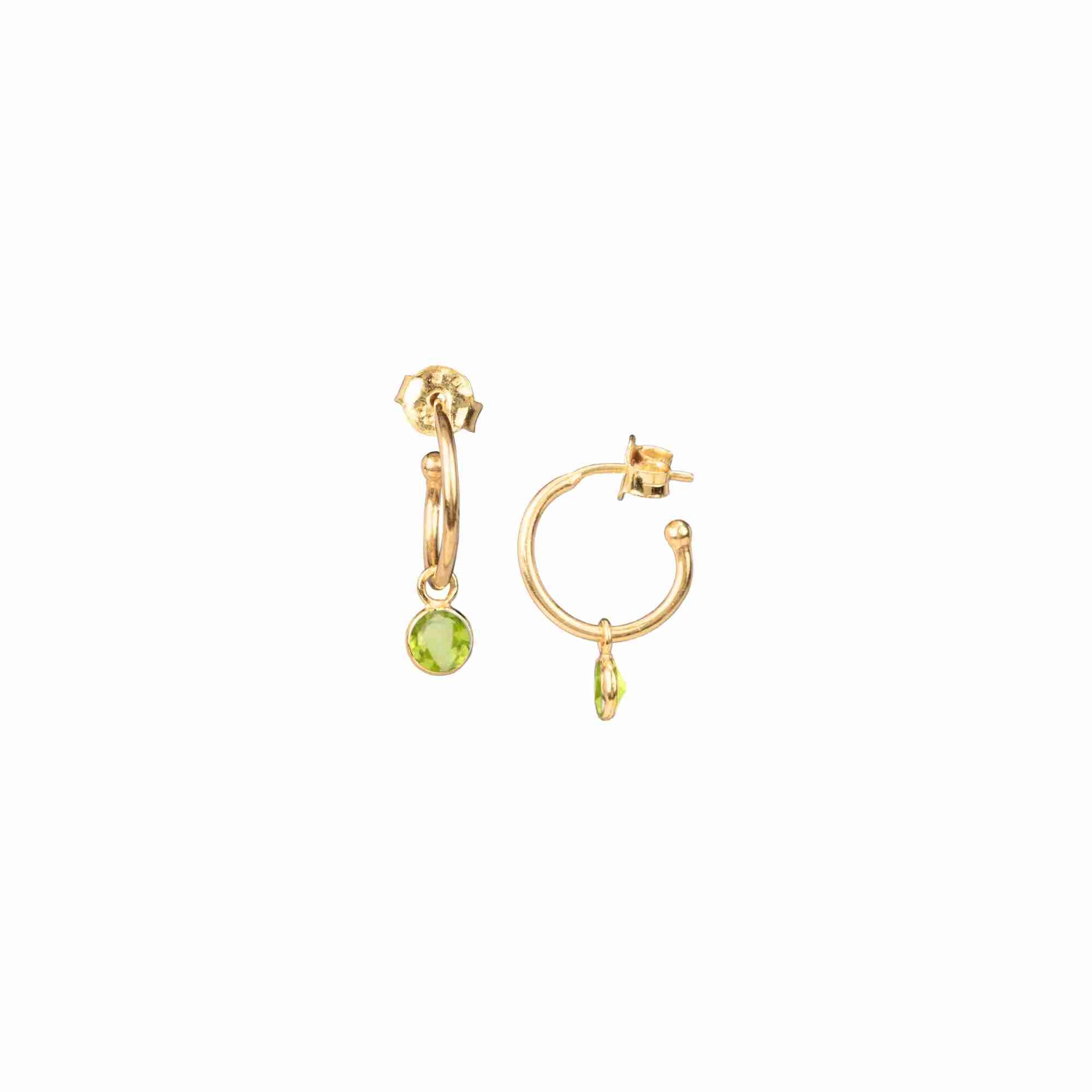 Dew Drops Hoop Earrings with Peridot Charm Gold