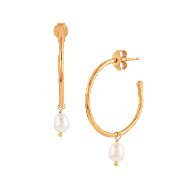 Pearls Galore Teardrop Hoop Earrings Gold