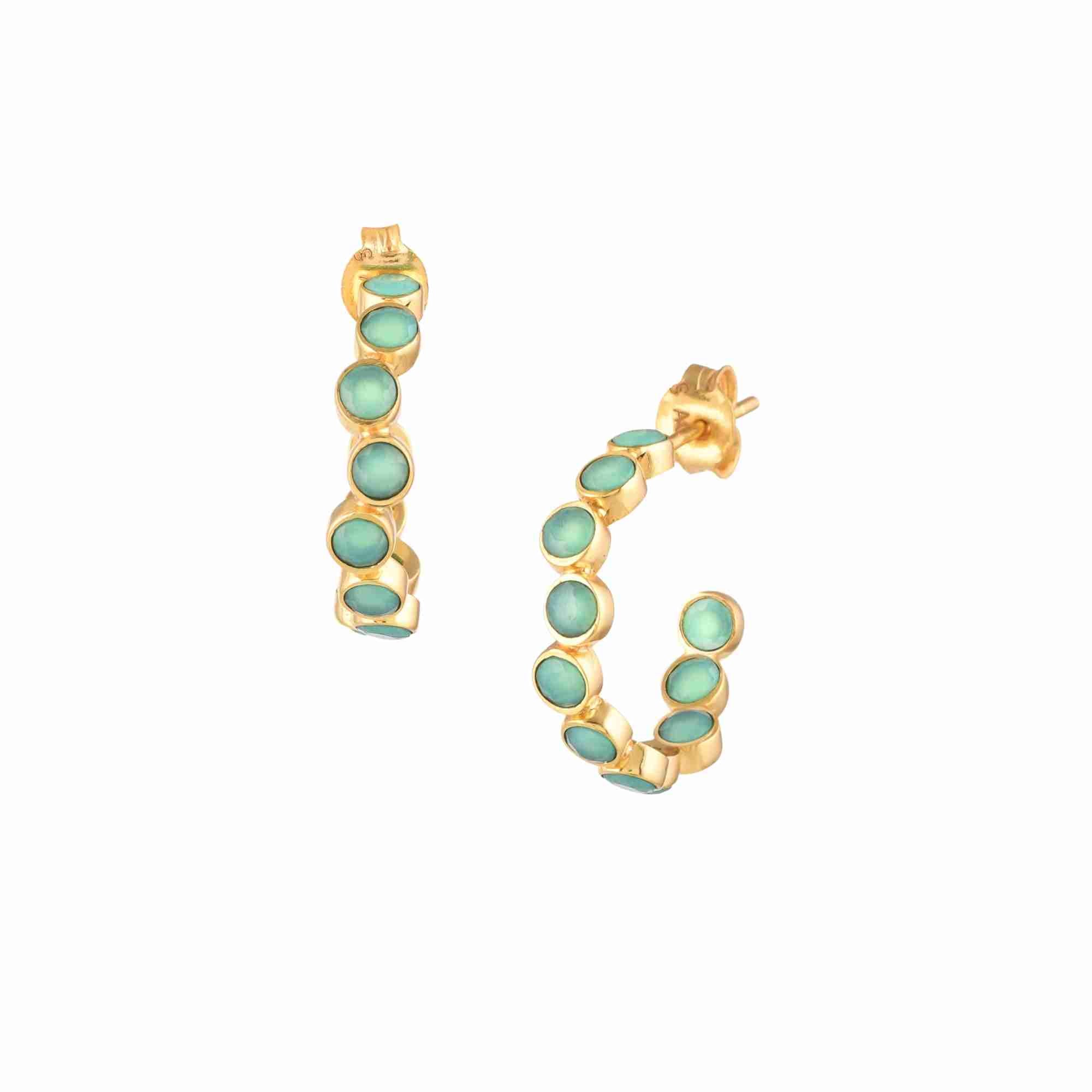 Dew Drops Nephrite Studded Hoops Earrings Gold