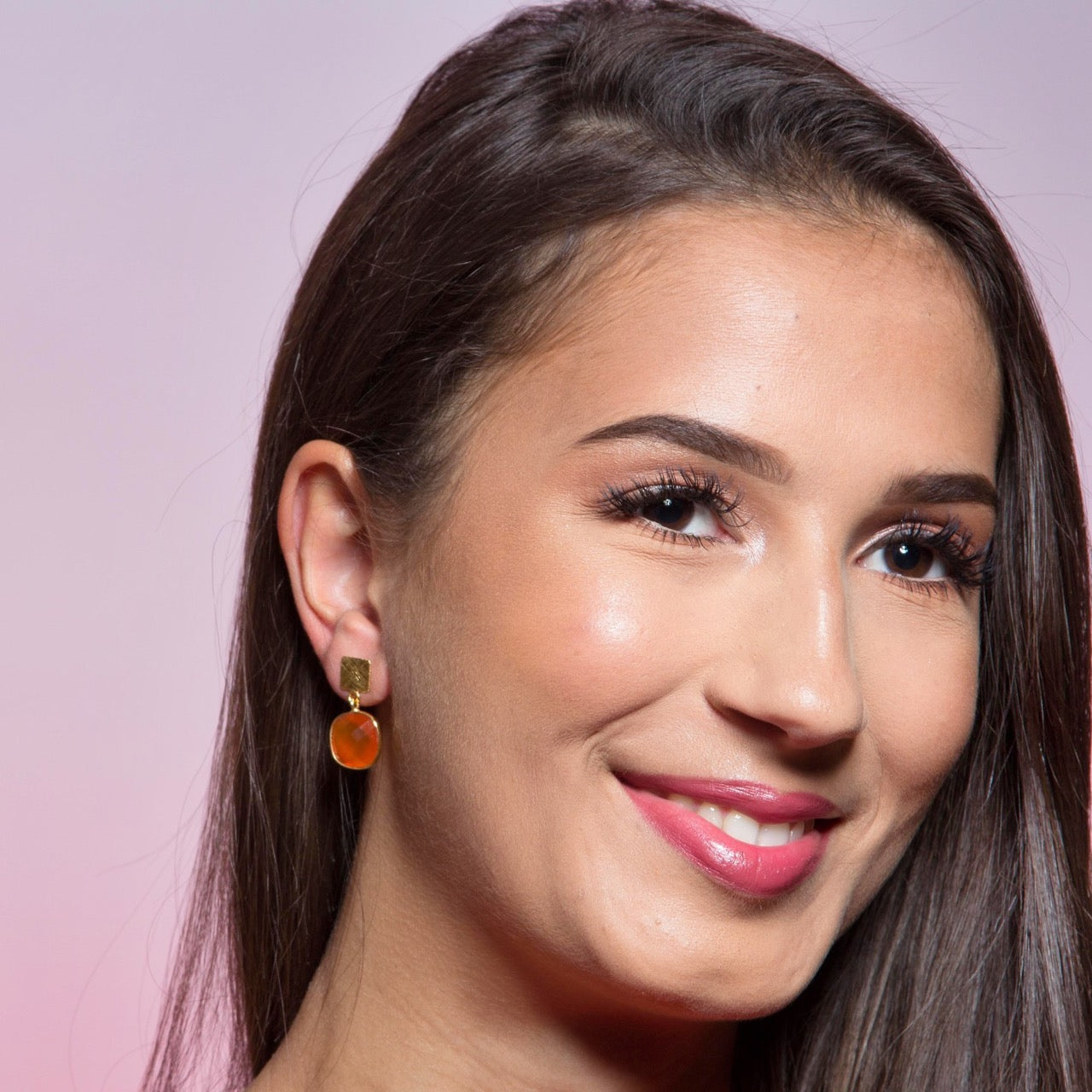 Geo Glam Square Plate and Bezelled Gemstone Drop Earrings Gold