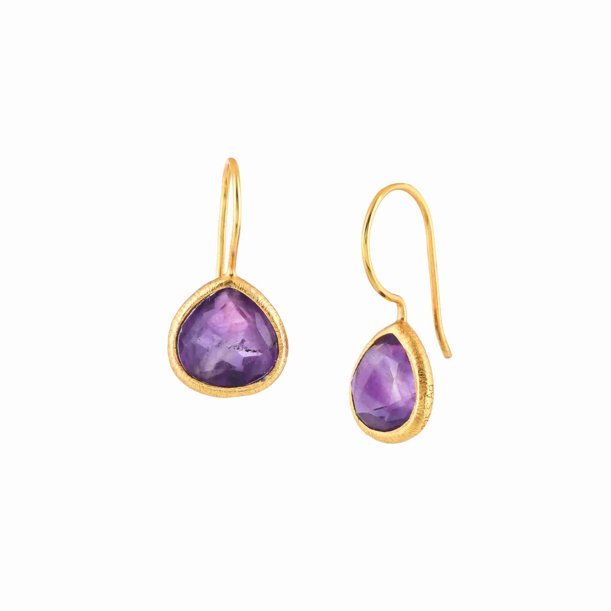 Dew Drops Amethyst Textured Drop Earrings Gold