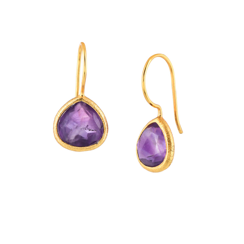 Dew Drops Amethyst Textured Drop Earrings Gold